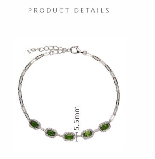 S925 Sterling Silver Bracelet Inlaid With Natural Topaz Garnet and Diopside